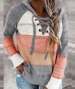 Patchwork Elegant Striped SweaterTopsAutumn-Wome-n-Casual-Loose-Hooded
