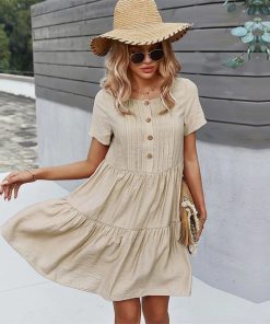 A-Line Loose Mini DressDressesSpring-New-Solid-Short-Dress-Wom