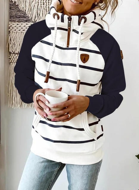Drawstring Hooded SweatshirtTopsWomen-C.-oat-Spring-Hoodie-Striped