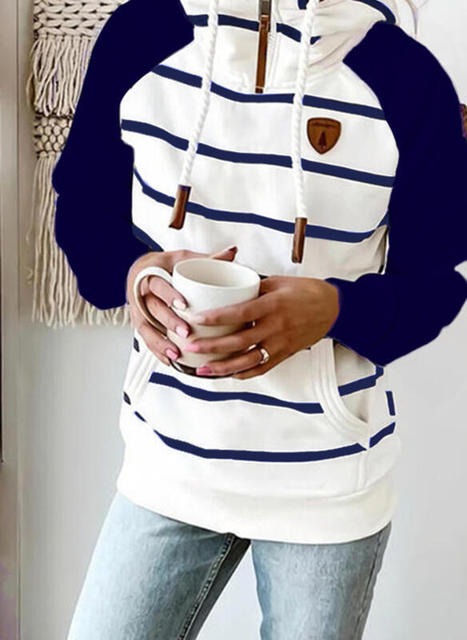 Drawstring Hooded SweatshirtTopsWomen-Co-at-Spring-Hoodie-Striped