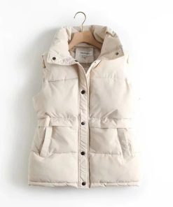 Cotton Padded Waistcoat – Beige2021-Autum-n-Winter-Women-Solid-L