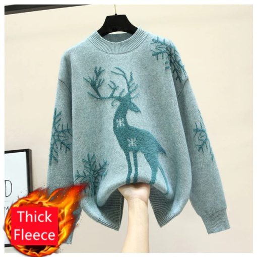 Turtleneck Thick Fleece Deer Print Christmas SweaterTopsChristmas-Deerdsds-Fashion-Women-s-S