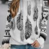 Feather Print SweatshirtTopsVintage-Print-Sweatshirt-Women-A
