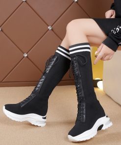 High Heel Long Black BootsBootsmainimage02020-new-Women-s-Boots-Round-head-knitting-7cm-Thin-Internal-increase-Sock-Boots-Black-Female