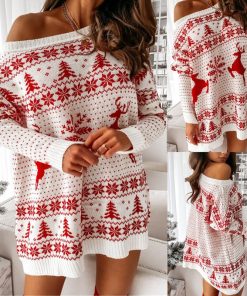 Christmas Mini Party Sweater DressDressesmainimage0Christmas-Sweater-Dress-For-Women-Winter-Autumn-Knitted-Clothing-Long-Sleeve-Pullover-Casual-Mini-Party-Dress
