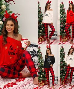Christmas Two piece Pajama SetBottomsmainimage0Christmas-Two-pieces-Women-Pajama-Sets-Printed-Long-sleeve-Loose-T-shirt-Top-Plaid-Pants-Suit