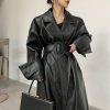 Korean Oversized Leather Trench CoatTopsmainimage0Lautaro-Long-oversized-leather-trench-coat-for-women-long-sleeve-lapel-loose-fit-Fall-Stylish-black