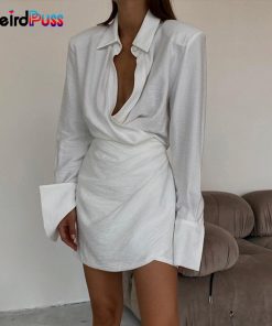 Elegant Sexy Office Trend OutfitsDressesmainimage0Weird-Puss-Ruched-Elegant-Sexy-Dresses-Women-Autumn-Long-Sleeve-Low-Cut-Office-Lady-Streetwear-Solid