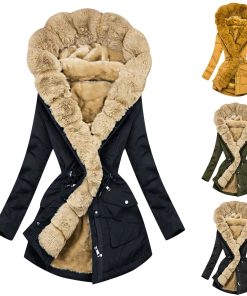 Winter Warm Plush CoatTopsmainimage0Winter-Women-Jacket-Warm-Plush-Casual-Loose-Hooded-Coat-Mixed-Color-Patchwork-Winter-Outwear-Faux-Fur