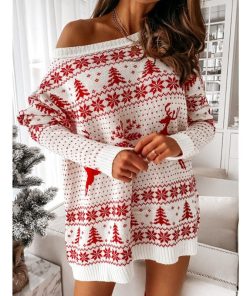 Christmas Mini Party Sweater DressDressesmainimage1Christmas-Sweater-Dress-For-Women-Winter-Autumn-Knitted-Clothing-Long-Sleeve-Pullover-Casual-Mini-Party-Dress