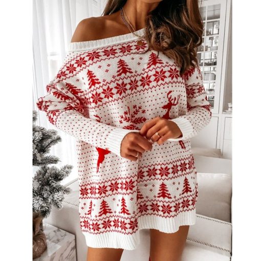 Christmas Mini Party Sweater DressDressesmainimage1Christmas-Sweater-Dress-For-Women-Winter-Autumn-Knitted-Clothing-Long-Sleeve-Pullover-Casual-Mini-Party-Dress