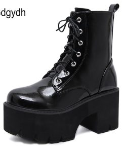 Black Patent Leather Ankle BootsBootsmainimage1Gdgydh-Woman-Lace-Autumn-Boots-Womens-Ladies-Chunky-Wedge-Platform-Black-Patent-Leather-Ankle-Boots-Punk