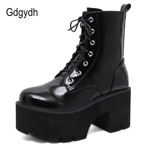 Black Patent Leather Ankle BootsBootsmainimage1Gdgydh-Woman-Lace-Autumn-Boots-Womens-Ladies-Chunky-Wedge-Platform-Black-Patent-Leather-Ankle-Boots-Punk