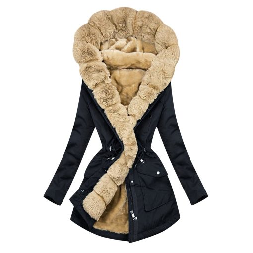 Winter Warm Plush CoatTopsmainimage1Winter-Women-Jacket-Warm-Plush-Casual-Loose-Hooded-Coat-Mixed-Color-Patchwork-Winter-Outwear-Faux-Fur