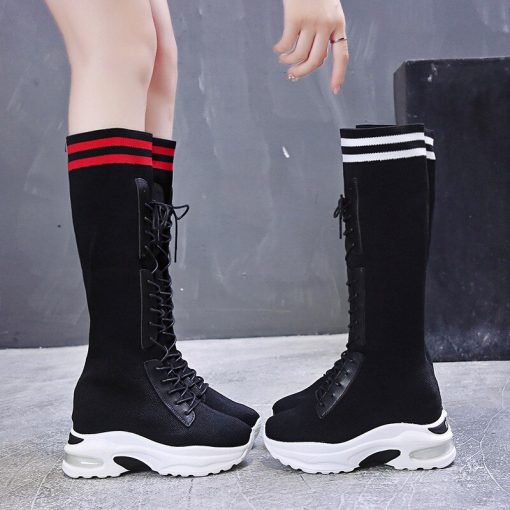 High Heel Long Black BootsBootsmainimage22020-new-Women-s-Boots-Round-head-knitting-7cm-Thin-Internal-increase-Sock-Boots-Black-Female