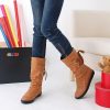 New Fashion Mid-Calf BootBootsmainimage2Women-Fashion-Mid-Calf-Boots-Platform-Boots-Slip-On-Lace-up-Solid-Flat-Heels-Ladies-Casual