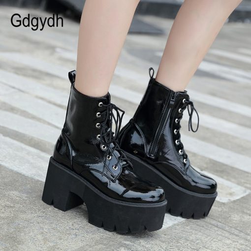 Black Patent Leather Ankle BootsBootsmainimage3Gdgydh-Woman-Lace-Autumn-Boots-Womens-Ladies-Chunky-Wedge-Platform-Black-Patent-Leather-Ankle-Boots-Punk