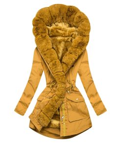Winter Warm Plush CoatTopsmainimage3Winter-Women-Jacket-Warm-Plush-Casual-Loose-Hooded-Coat-Mixed-Color-Patchwork-Winter-Outwear-Faux-Fur