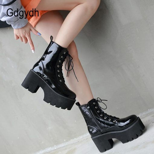 Black Patent Leather Ankle BootsBootsmainimage4Gdgydh-Woman-Lace-Autumn-Boots-Womens-Ladies-Chunky-Wedge-Platform-Black-Patent-Leather-Ankle-Boots-Punk