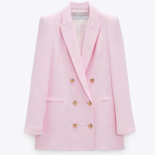 Stunning Elegant Office BlazerTopsmainimage52021-Spring-Autumn-Women-Fashion-White-Pink-Tweed-Blazers-And-Jackets-Chic-Button-Office-Suit-Coat