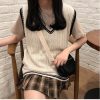 V-Neck Korean SweaterTopsmainimage53-colors-2019-autumn-and-winter-preppy-style-v-neck-knitted-sleeveless-vest-sweaters-womens-pullovers