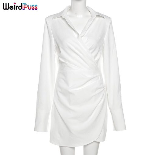 Elegant Sexy Office Trend OutfitsDressesmainimage5Weird-Puss-Ruched-Elegant-Sexy-Dresses-Women-Autumn-Long-Sleeve-Low-Cut-Office-Lady-Streetwear-Solid