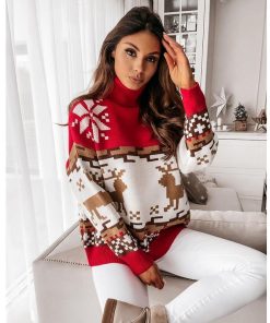 Christmas Women’s Turtleneck SweaterTopsvariantimage0Christmas-Women-s-Turtleneck-Sweaters-Long-Sleeve-Elk-Snowflake-Pattern-Women-s-Pullovers-Loose-Knit-Tops
