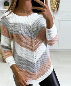 New Fashion Chic Striped Knitted SweaterTopsvariantimage0New-Fashion-Chic-Striped-Long-Sleeve-Tops-Pullovers-Women-Elegant-Round-Neck-Long-Sleeve-Sweaters-Winter