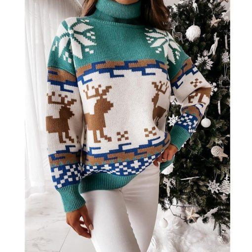 Christmas Women’s Turtleneck SweaterTopsvariantimage1Christmas-Women-s-Turtleneck-Sweaters-Long-Sleeve-Elk-Snowflake-Pattern-Women-s-Pullovers-Loose-Knit-Tops