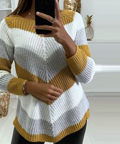 New Fashion Chic Striped Knitted SweaterTopsvariantimage1New-Fashion-Chic-Striped-Long-Sleeve-Tops-Pullovers-Women-Elegant-Round-Neck-Long-Sleeve-Sweaters-Winter