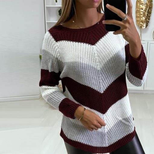 New Fashion Chic Striped Knitted SweaterTopsvariantimage2New-Fashion-Chic-Striped-Long-Sleeve-Tops-Pullovers-Women-Elegant-Round-Neck-Long-Sleeve-Sweaters-Winter