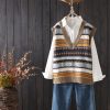 Knitter V-Neck Vintage SweaterTopsvariantimage2Women-Sweater-Vest-Argyle-Knitted-Vintage-Female-Fashion-Simple-Chic-Tops-V-neck-Loose-Autumn-Winter
