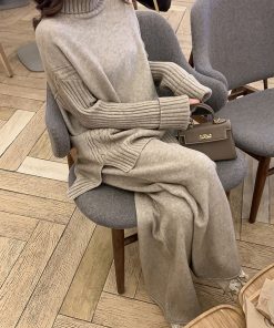 Korean Style Turtleneck TracksuitBottomsvariantimage3JXMYY-Sweater-Set-Women-Tracksuit-Spring-Autumn-Knitted-Suits-2-Piece-Set-Warm-Turtleneck-Sweater-Pullovers