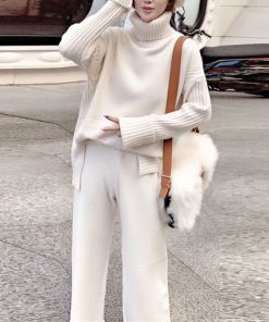 Korean Style Turtleneck TracksuitBottomsvariantimage5JXMYY-Sweater-Set-Women-Tracksuit-Spring-Autumn-Knitted-Suits-2-Piece-Set-Warm-Turtleneck-Sweater-Pullovers