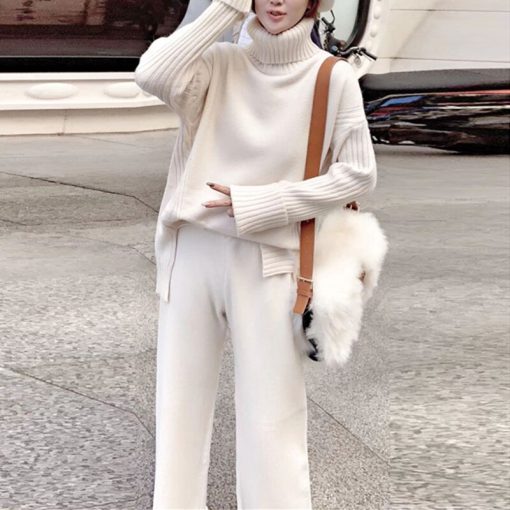 Korean Style Turtleneck TracksuitBottomsvariantimage5JXMYY-Sweater-Set-Women-Tracksuit-Spring-Autumn-Knitted-Suits-2-Piece-Set-Warm-Turtleneck-Sweater-Pullovers