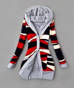 Long Warm Hooded Cardigan JacketTopsNew-Velvet-PriCnted-Hooded-Knitte