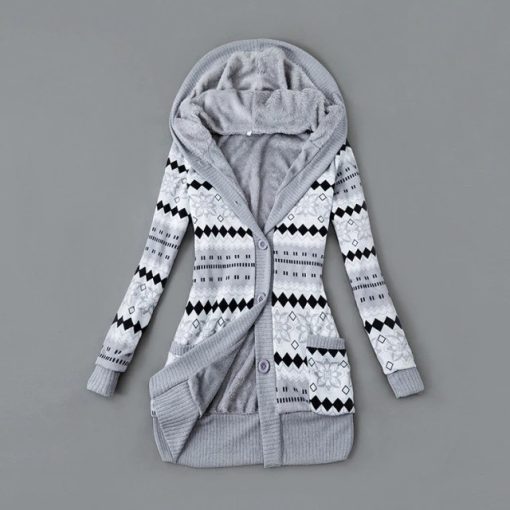Long Warm Hooded Cardigan JacketTopsNew-Velvet-Printed-Hooded-Knitte