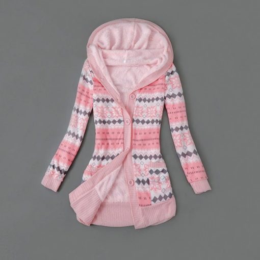 Long Warm Hooded Cardigan JacketTopsNew-Velvet-Printed-Hooded-VKnitte