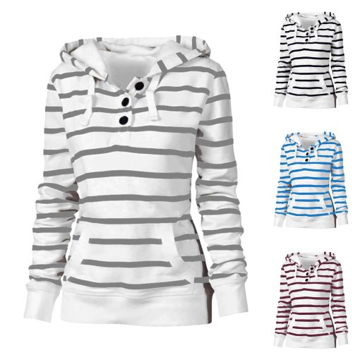 New Drawstring Stripe Hooded SweatshirtTopsPlus-Size-Stripe-Print-Women-39