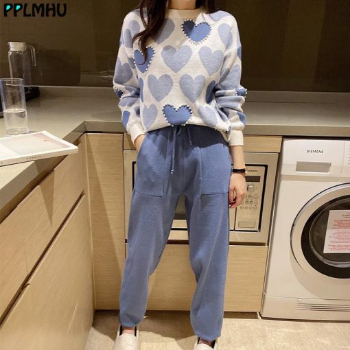 Women’s Winter  Fashion 2 Piece SetBottomsmainimage0Fashion-Love-printed-knitted-two-peice-suit-women-long-sleeve-sweater-tops-and-solid-colors-casual
