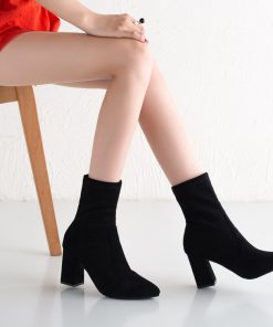 hick Heel Ankle BootsBootsmainimage1Black-Brown-Flock-Thick-Heel-Ankle-Boots-Women-Winter-Shoes-Nice-Elegant-High-Heel-Pointed-Toe