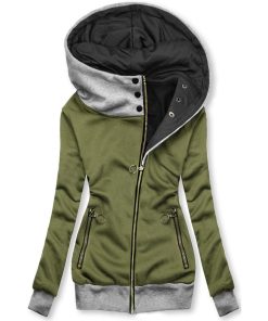 New Arrival Hooded Sweatshirt-JacketTopsmainimage1Fashion-Women-Jacket-Casual-Warm-Overcoat-Printed-Hooded-Turtleneck-Zipper-Pocket-Sweatshirt-Jacket-No-Holes-In