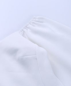 Sexy Slash Neck Lantern Sleeve ShirtTopsmainimage2Beyouare-Elegant-Women-s-T-Shirt-Sexy-Slash-Neck-Lantern-Sleeve-Bandage-Solid-White-Tops-2020