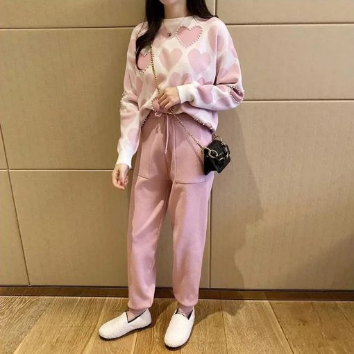Women’s Winter  Fashion 2 Piece SetBottomsmainimage2Fashion-Love-printed-knitted-two-peice-suit-women-long-sleeve-sweater-tops-and-solid-colors-casual