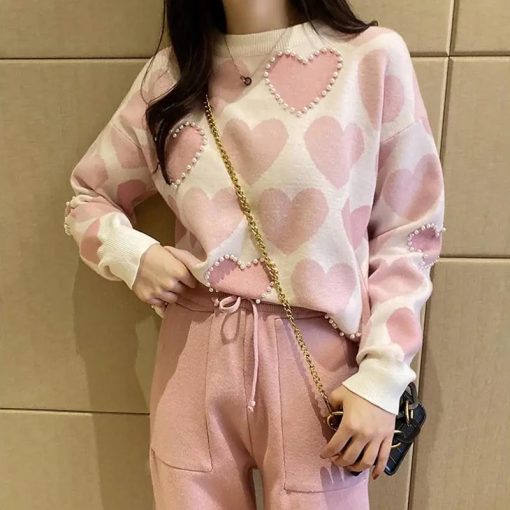 Women’s Winter  Fashion 2 Piece SetBottomsmainimage3Fashion-Love-printed-knitted-two-peice-suit-women-long-sleeve-sweater-tops-and-solid-colors-casual