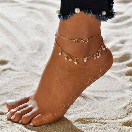 New Ankle Pearl Gold BraceletJewelleriesmainimage4Simple-Tassel-Double-Star-Pearl-8-Word-Female-Anklet-Barefoot-Crochet-Sandals-Foot-Jewelry-New-Ankle