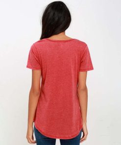 Solid Color V Neck Pocket  T ShirtTopsmainimage4Solid-Color-V-Neck-Pocket-Short-Sleeve-T-Shirt-Women-Summer-Simplicity-Tops-Casual-Loose-Streetwear