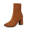 hick Heel Ankle BootsBootsmainimage5Black-Brown-Flock-Thick-Heel-Ankle-Boots-Women-Winter-Shoes-Nice-Elegant-High-Heel-Pointed-Toe