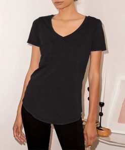 Solid Color V Neck Pocket  T ShirtTopsmainimage5Solid-Color-V-Neck-Pocket-Short-Sleeve-T-Shirt-Women-Summer-Simplicity-Tops-Casual-Loose-Streetwear