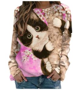 Cat Print Full Sleeve Winter Warm TopsTopsvariantimage1Winter-Cats-Spring-Autumn-Women-Plus-Sizes-Large-Big-Loose-Sexy-Printed-Vintage-T-Shirts-Tops